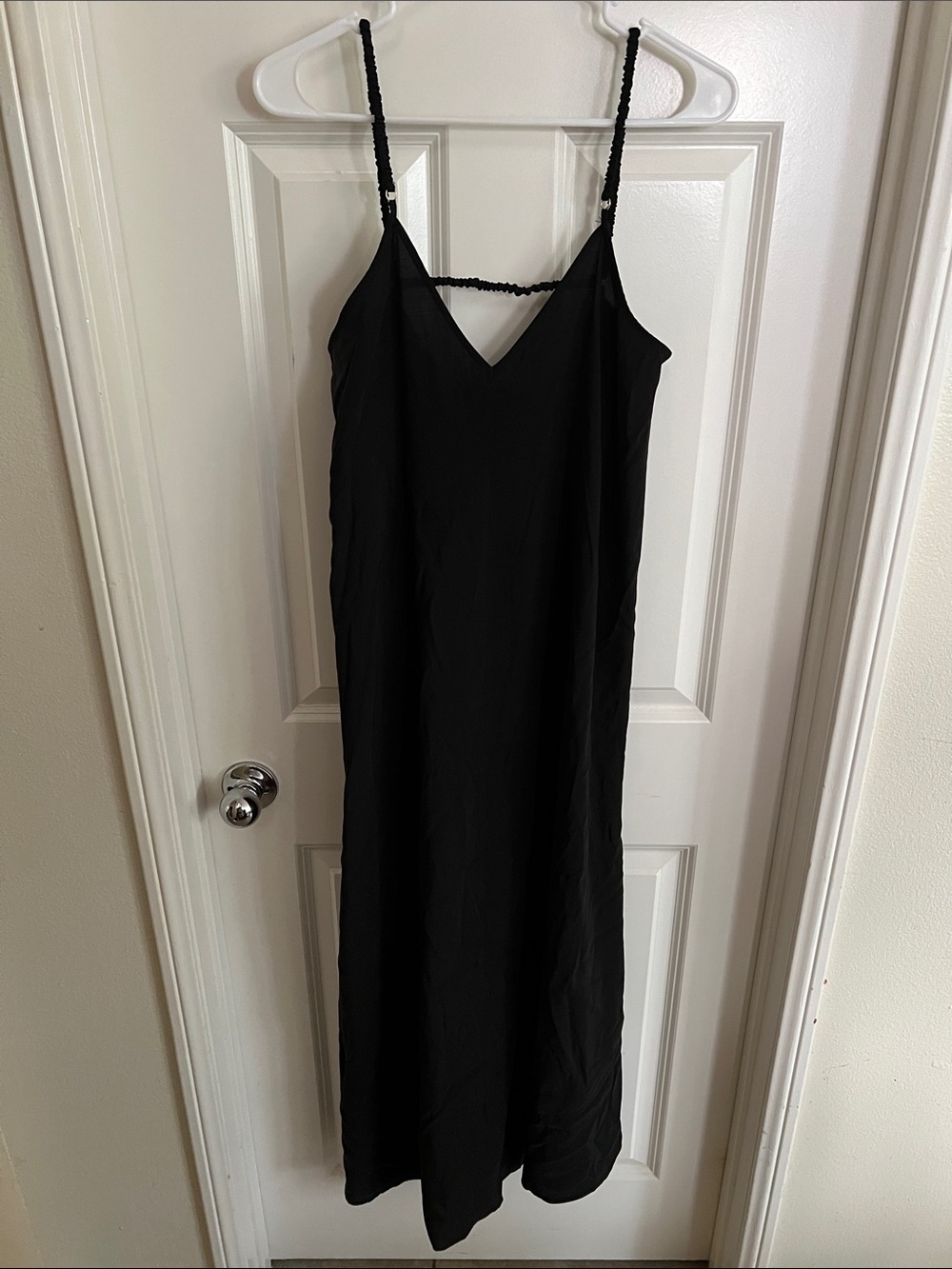 Zara Black V-Neck Maxi Slip Dress with Braided Straps